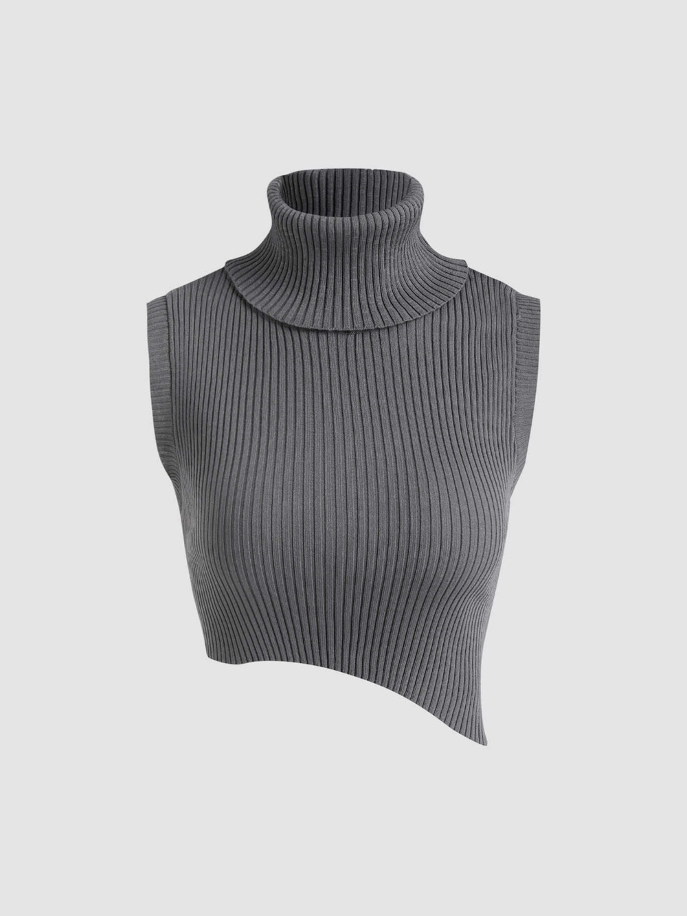 Sleeveless Asymmetrical Turtleneck Crop Top